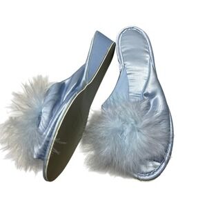 Unbranded Blue Fur Sandals Slippers Large (8-9) Glamour Movie Star